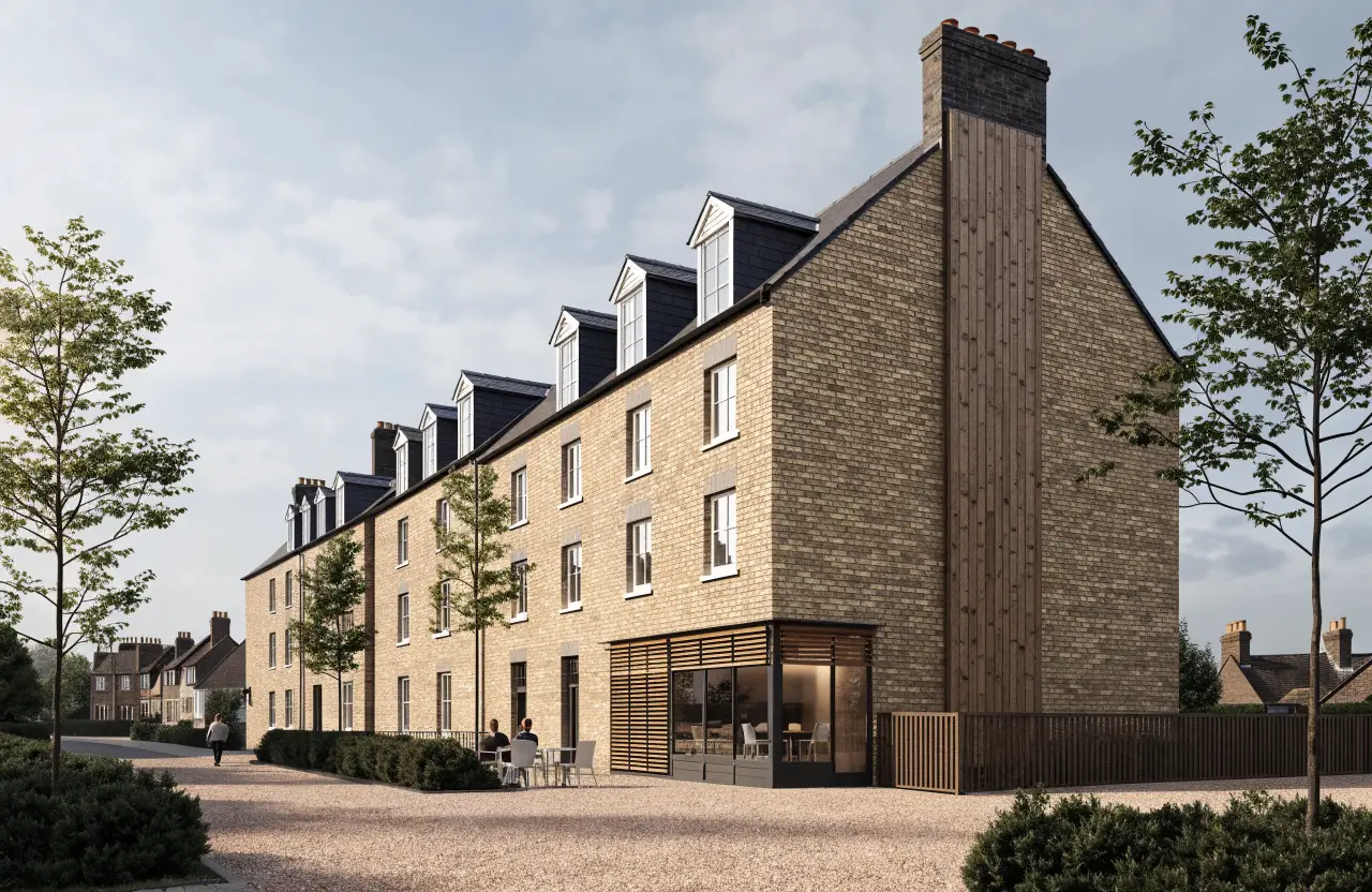 Illustration of a new brick terrace with a glazed corner unit