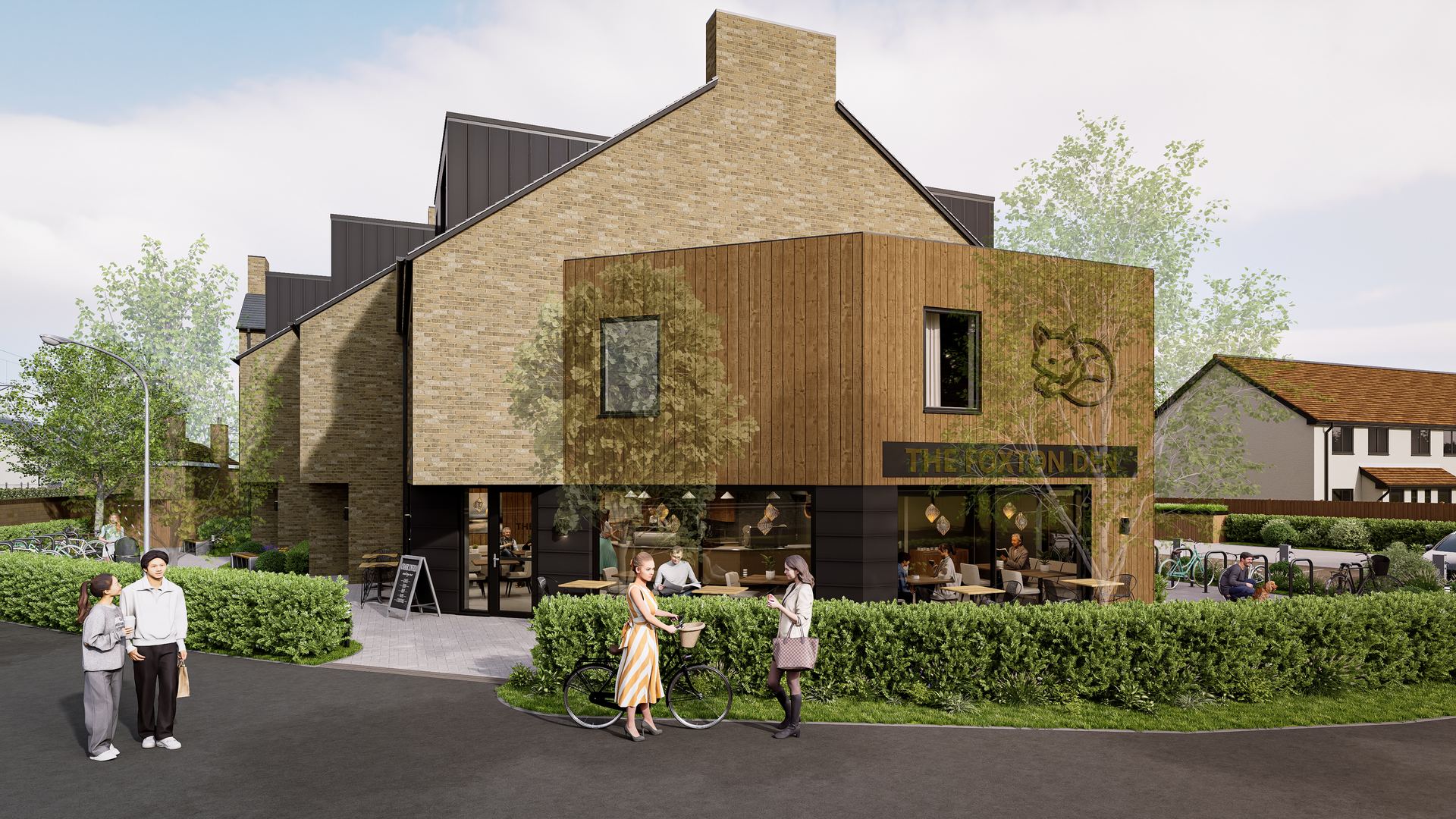 CGI of the proposed Develory scheme in Foxton: new brick and timber homes above a café